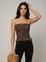 Leopard Print Bandeau Smocked Top