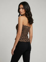 Leopard Print Bandeau Smocked Top