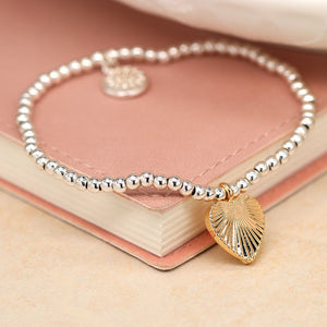 Silver plated bead and golden embossed heart bracelet 4015