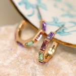 Golden and lilac mix crystal open hoop earrings 4021