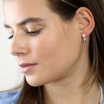 Silver plated lobe hugger earrings with crystal flower 4023