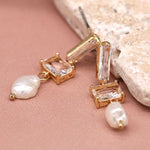 Golden crystal and pearl drop earrings 4033