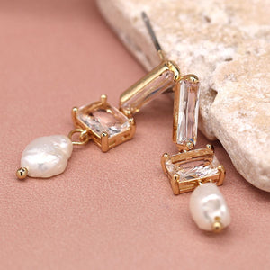 Golden crystal and pearl drop earrings 4032