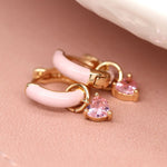 Pink enamel hoop and crystal drop earrings 4034