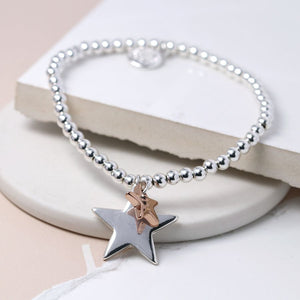 Silver Plated And Rose Gold Double Star Bracelet 2783