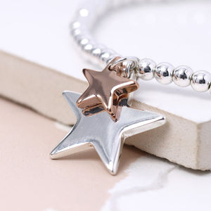 Silver Plated And Rose Gold Double Star Bracelet 2783