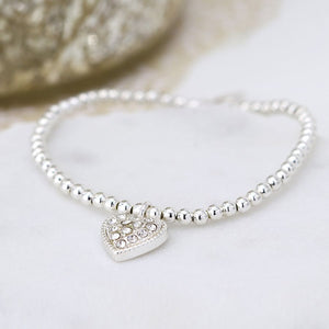 Silver plated bracelet with crystal inset heart 3223