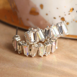Silver plated staggered crystal hoop earrings 3768