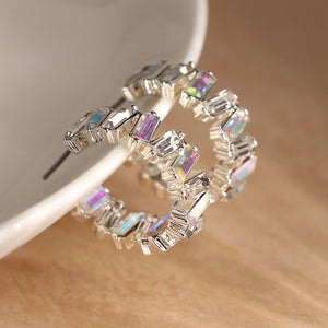Silver plated staggered crystal hoop earrings 3768
