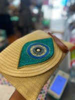 Evil Eye Straw Clutch Bag