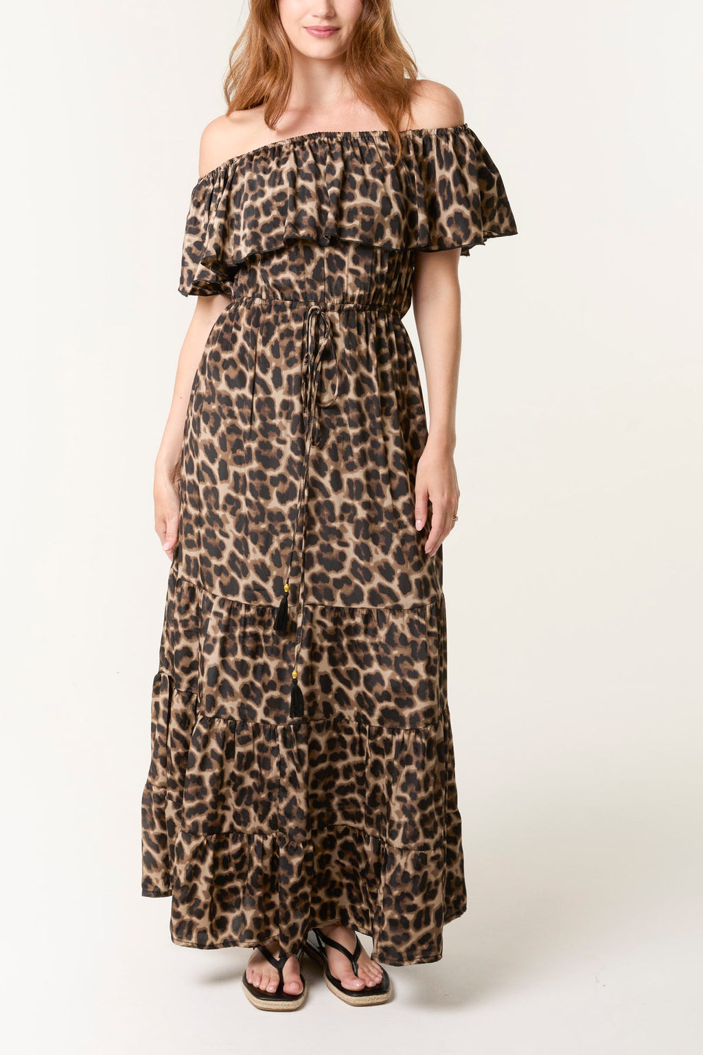 ANIMAL PRINT BARDOT MAXI DRESS