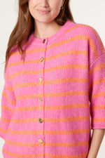 3/4 Sleeve Striped Knit Cardigan – Hot Pink
