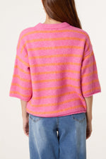 3/4 Sleeve Striped Knit Cardigan – Hot Pink
