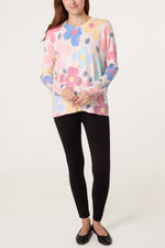 VIBRANT FLORAL & PEARL BUTTON CARDIGAN