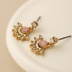 Golden, pink and white fan drop earrings