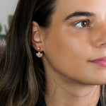 Golden, pink and white fan drop earrings