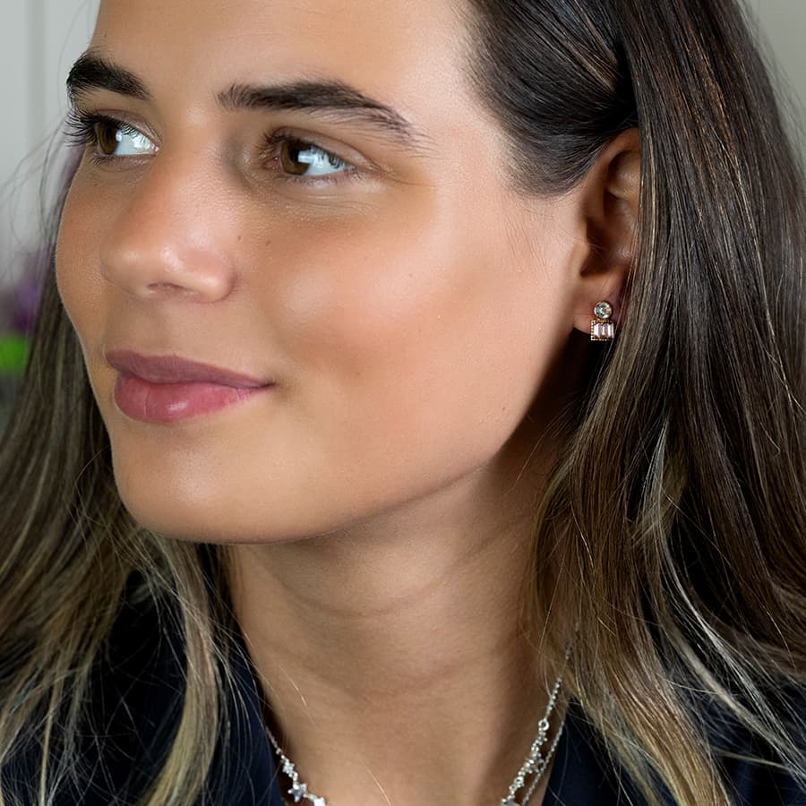 Golden mixed shape pink crystal earrings