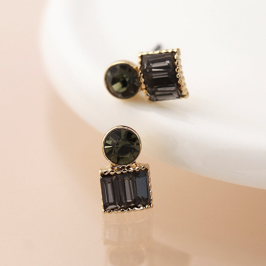 Golden mixed shape black crystal earrings