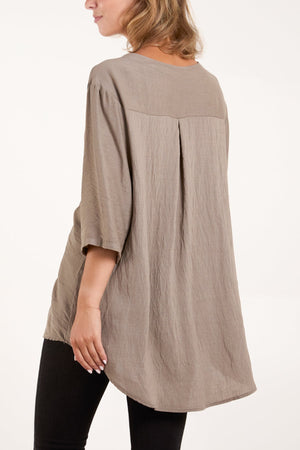 COLLARLESS BUTTON FRONT BLOUSE