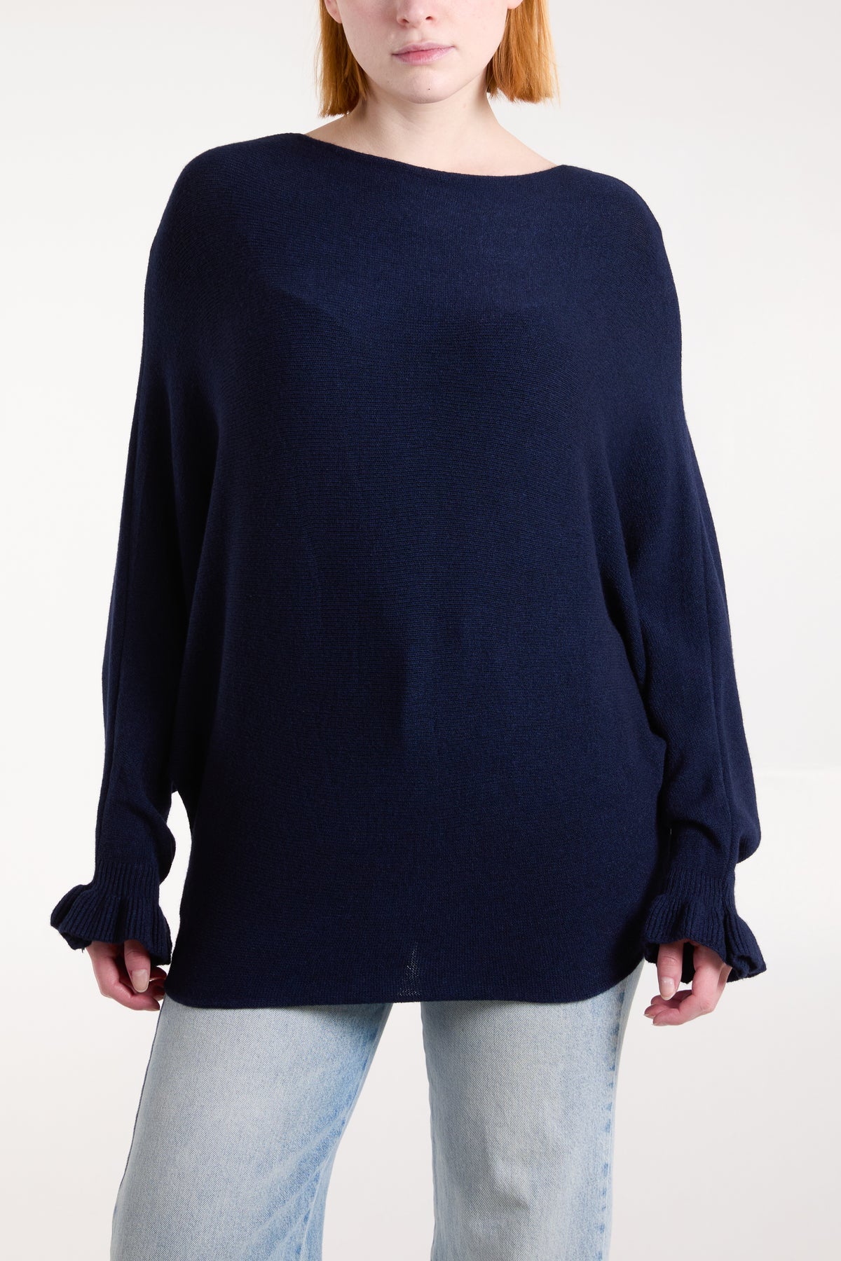 BOAT NECK RUFFLED SLEEVE JUMPER