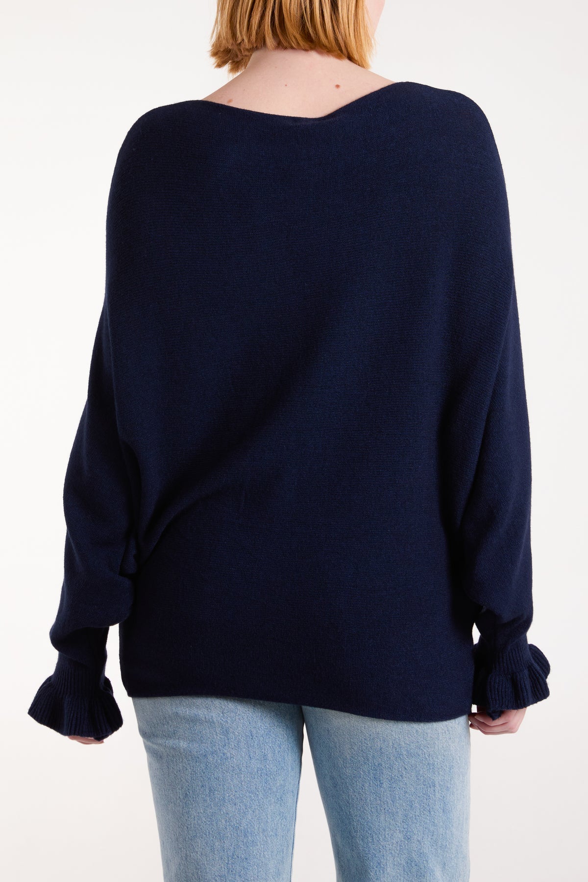 BOAT NECK RUFFLED SLEEVE JUMPER