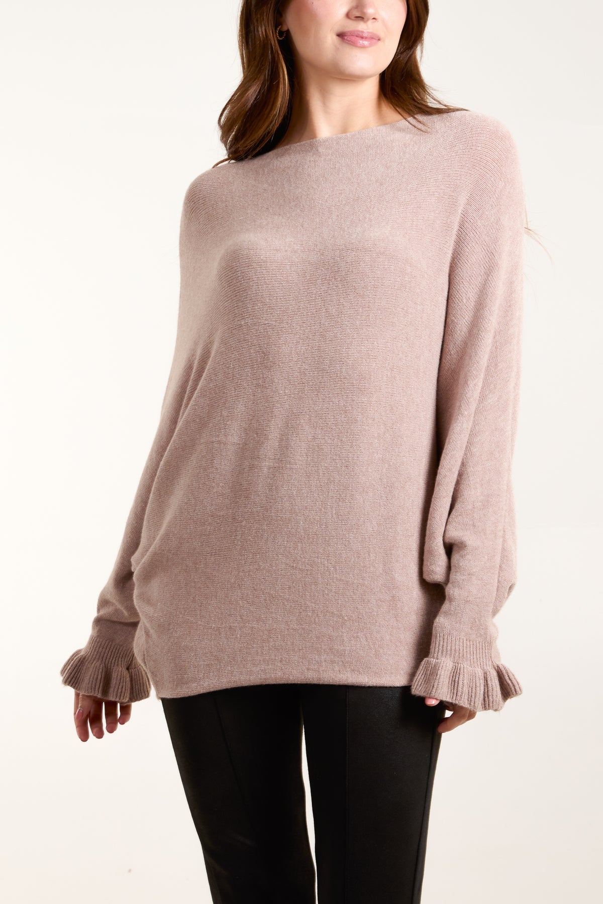 BOAT NECK RUFFLED SLEEVE JUMPER