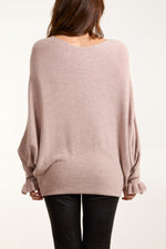 BOAT NECK RUFFLED SLEEVE JUMPER