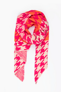 Fuchsia & Orange Houndstooth Print Scarf