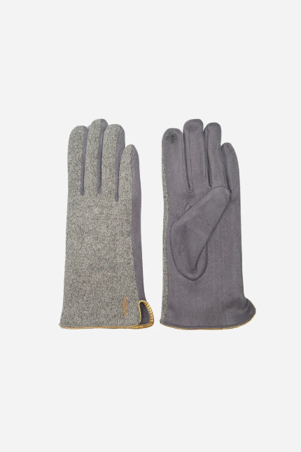 Light Grey Gold Lightning Bolt Trim Detail Gloves