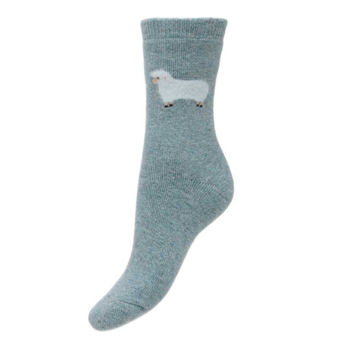 Duck Egg Blue Wool Blend Socks With Fluffy Sheep WS488