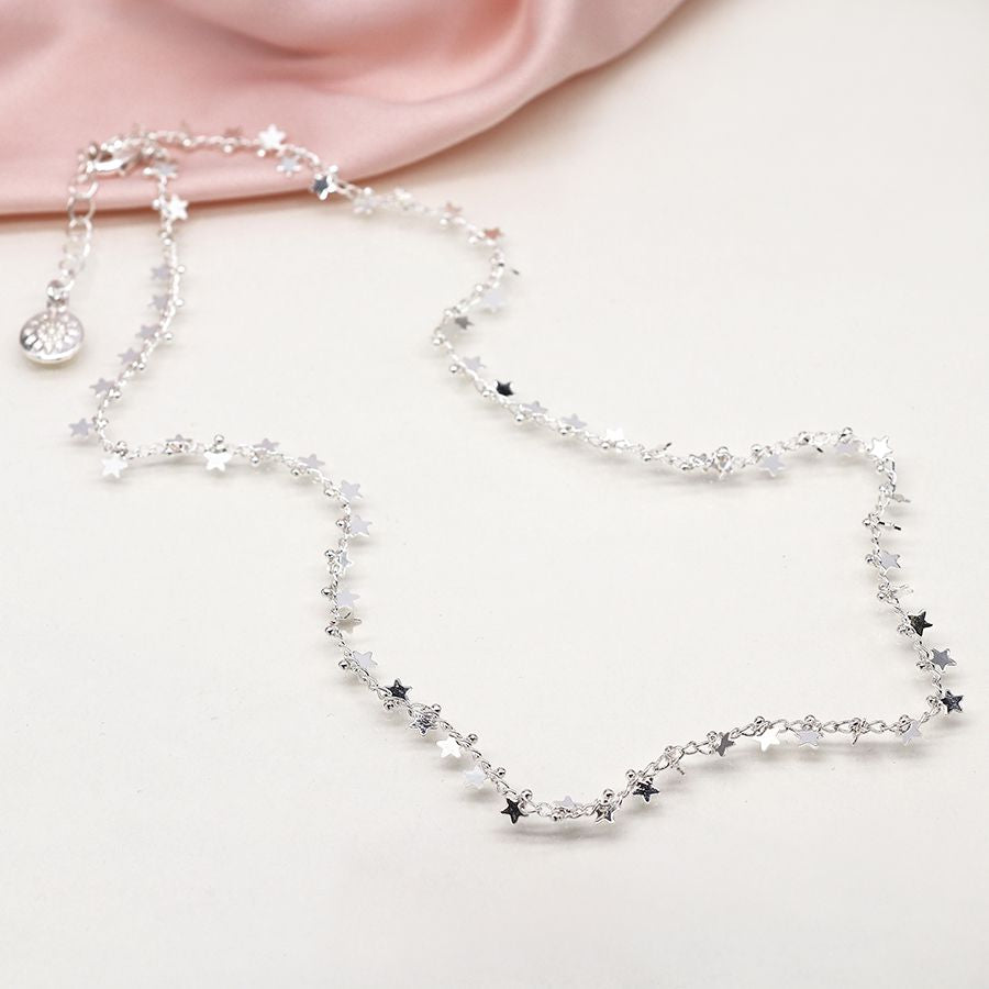 Silver plated multi star and tiny bead chain necklace 4193