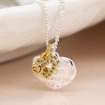 Silver plated and faux gold engrave heart and crystals necklace 4177