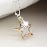 Faux gold and silver plated double star necklace with shell inlay 4124