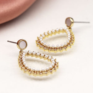 Faux gold,pearl and crystal teardrop and shell circle stud earrings 4132