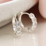 Silver plated huggie hoop earrings with hexagon set crystals 4133