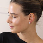 Silver plated huggie hoop earrings with hexagon set crystals 4133