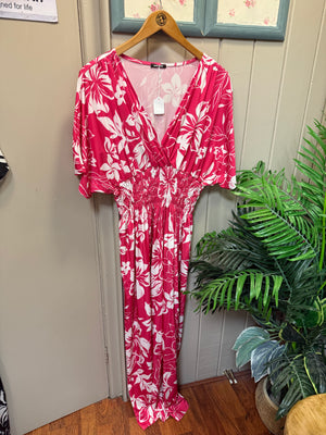 Contrast Flower Angel Sleeve Cross Maxi Dress