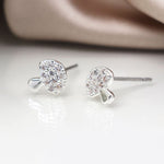 Silver plated mushroom stud earrings with clear crystals 4142