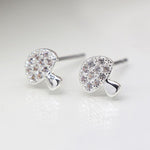 Silver plated mushroom stud earrings with clear crystals 4142