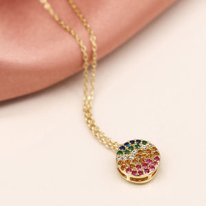 Faux gold disc necklace with rainbow gradient crystals 4144