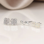 Silver plated triple quatrefoil stud set with crystal and shell 4167