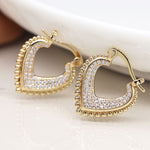 Faux gold v-point hoop earrings with crystals and decorative edge 4168