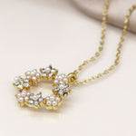 Faux gold floral circle necklace with crystals and pearls 4170