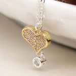 Faux gold and silver plated crystal heart and drop necklace 4171