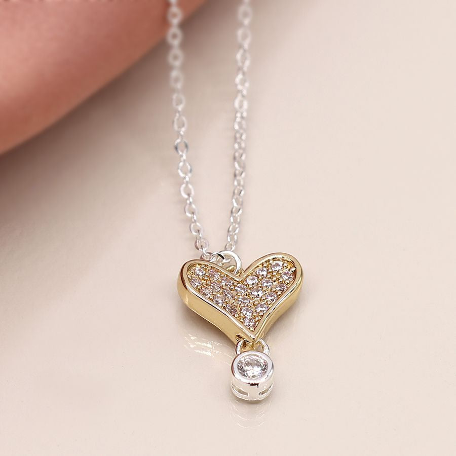 Faux gold and silver plated crystal heart and drop necklace 4171