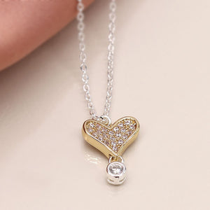 Faux gold and silver plated crystal heart and drop necklace 4171