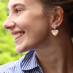 Double beaten heart earrings in gold and silver 3756