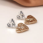 Double beaten heart earrings in gold and silver 3756