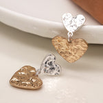 Double beaten heart earrings in gold and silver 3756