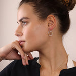 Golden decorative circle earrings with mixed crystals 4064